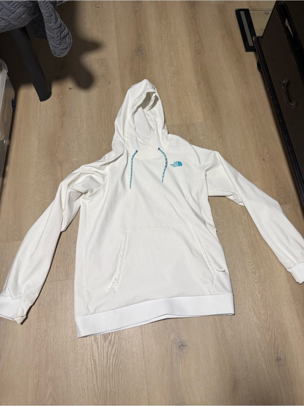 The North Face White Hoodie Shirt Jacket with Teal Accents